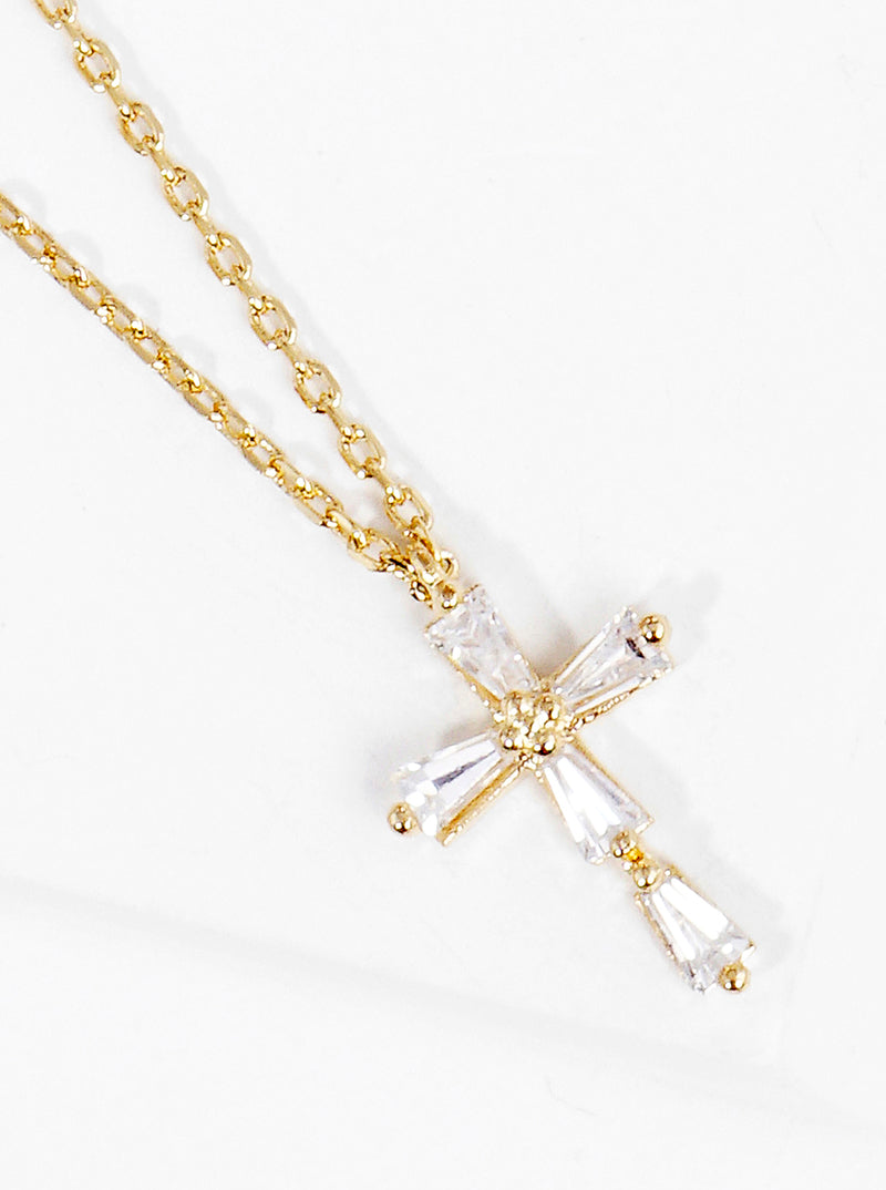 18k Gold Dipped Crystal Cross Pendant & Chain Necklace