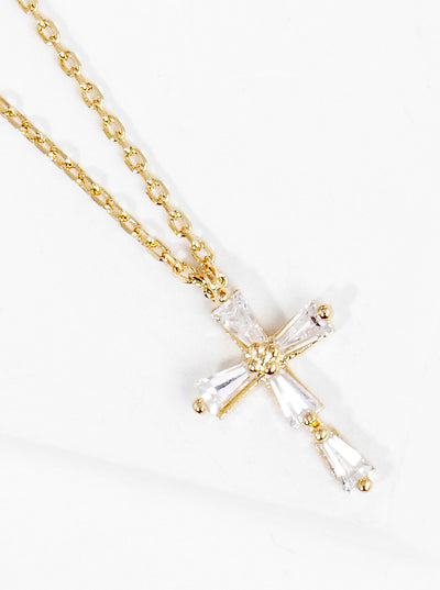 18k Gold Dipped Crystal Cross Pendant & Chain Necklace