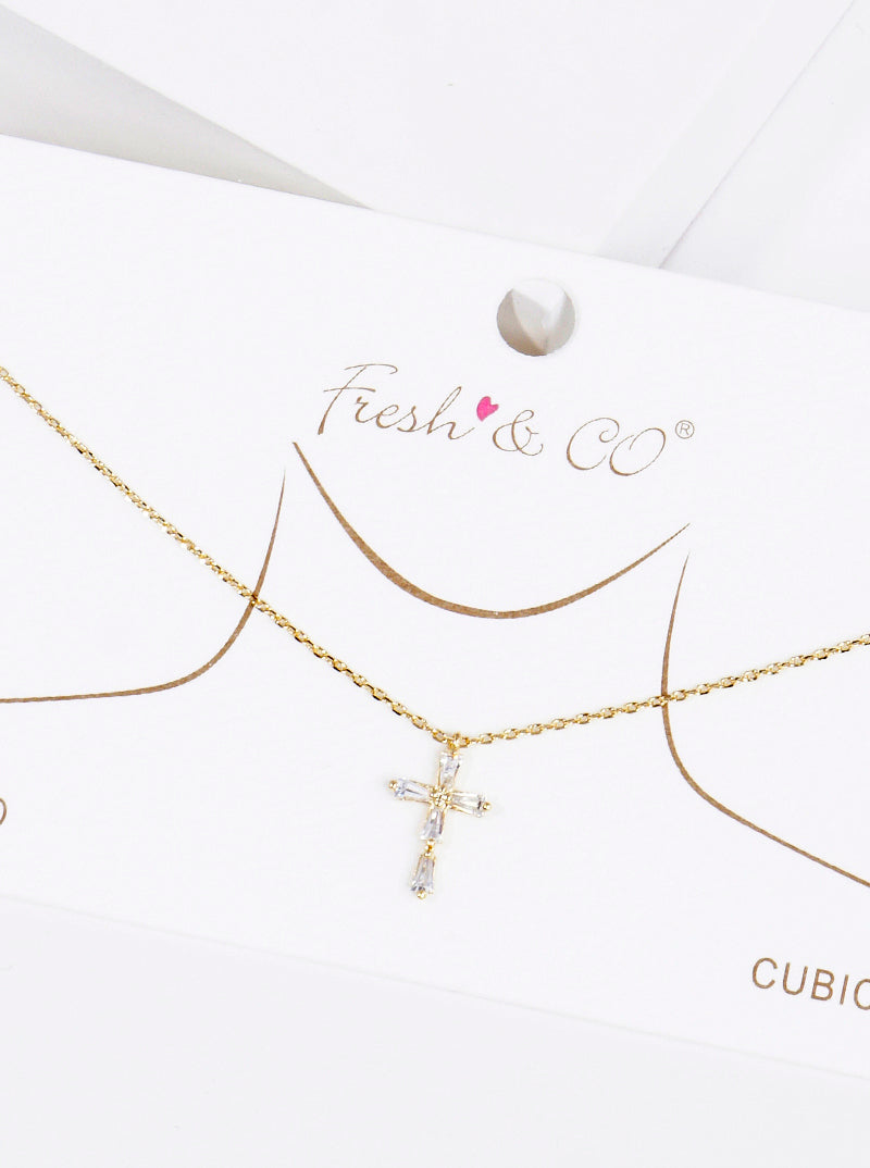 18k Gold Dipped Crystal Cross Pendant & Chain Necklace