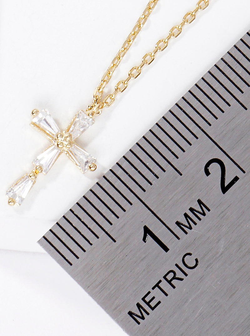 18k Gold Dipped Crystal Cross Pendant & Chain Necklace