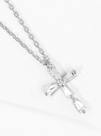 18k Gold Dipped Crystal Cross Pendant & Chain Necklace