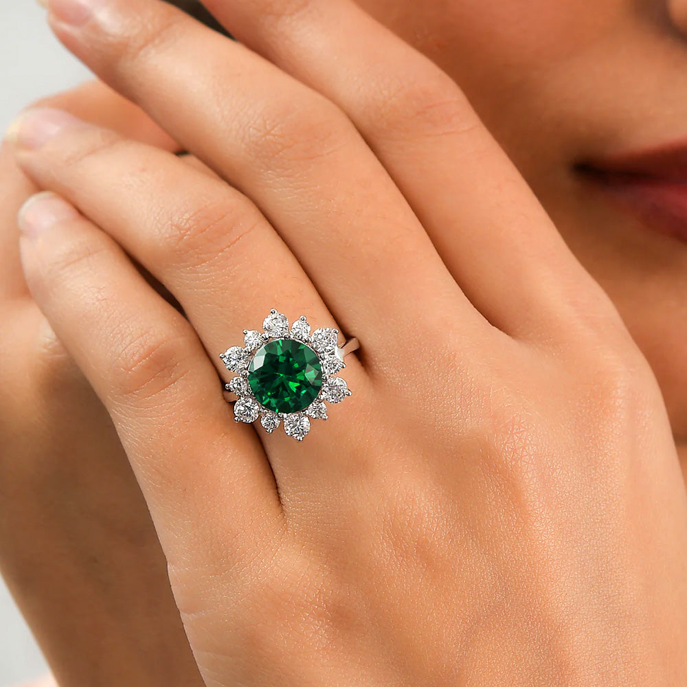 Diamond Kissed Emerald Flower Ring