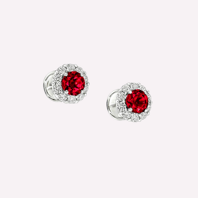 Round Ruby and Diamond Icon Stud Earrings