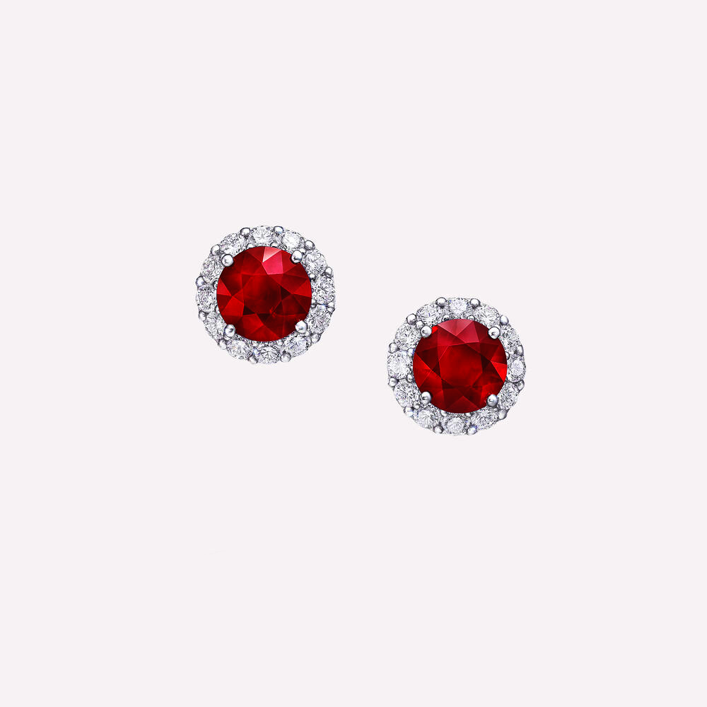 Round Ruby and Diamond Icon Stud Earrings