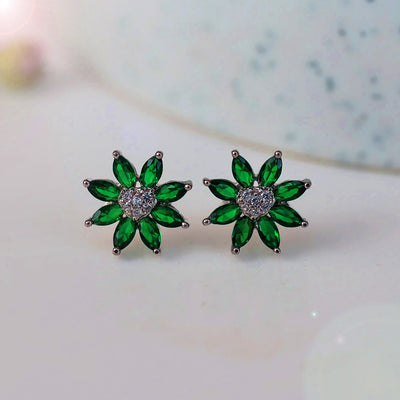 Emerald Flower Stud Earrings