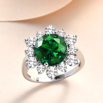 Diamond Kissed Emerald Flower Ring