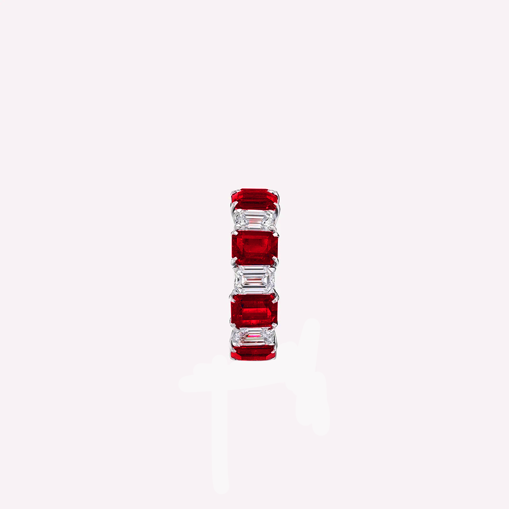 Modern Emerald Cut Ruby and Diamond Ring