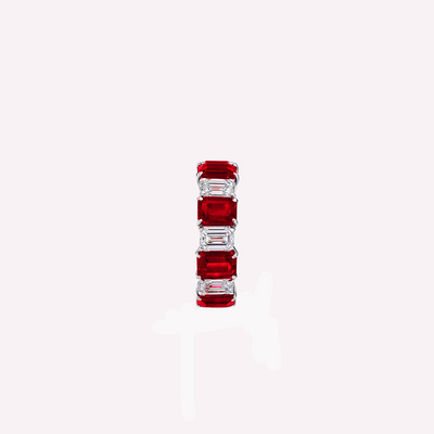 Modern Emerald Cut Ruby and Diamond Ring